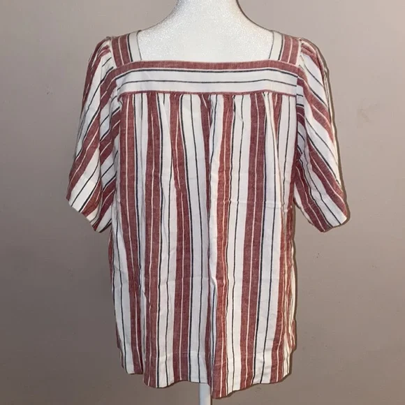 Loft Striped Linen Blend Short Sleeve Blouse - Picture 5 of 11